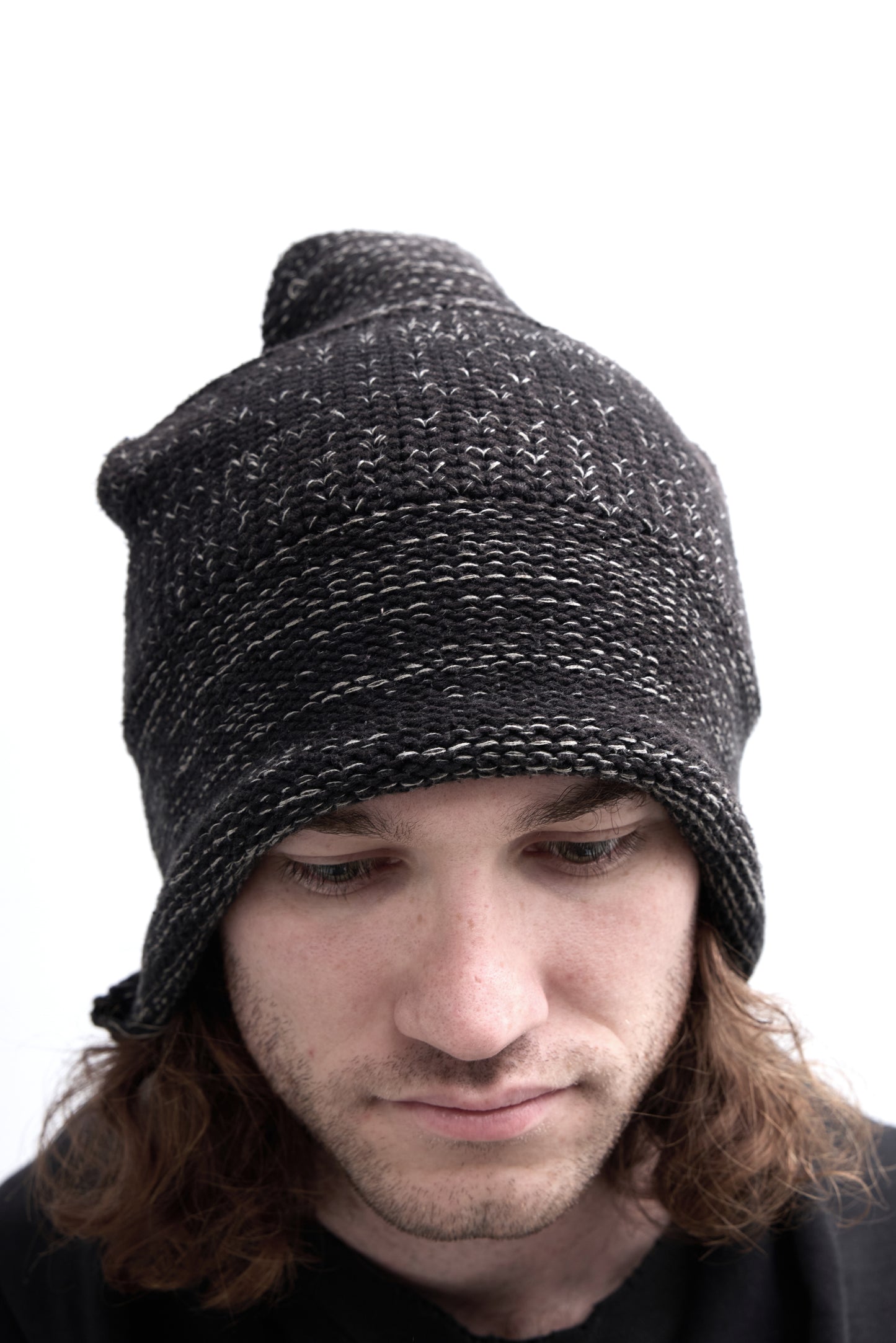 COTTON SLIT BEANIE - BLACK/ GREY MELANGE