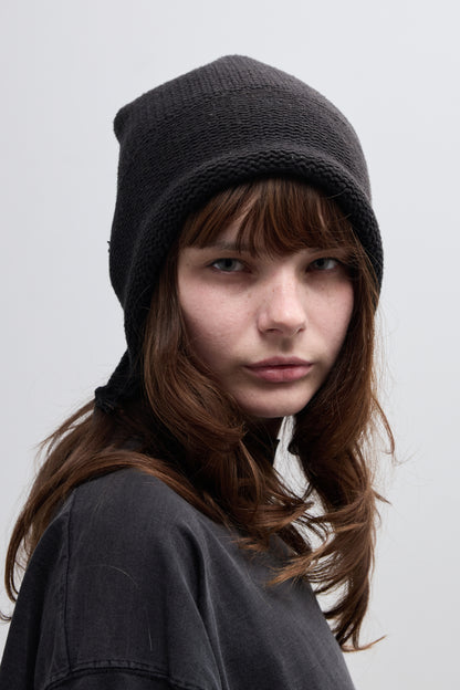 COTTON SLIT BEANIE - BLACK