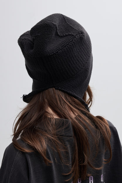 COTTON SLIT BEANIE - BLACK