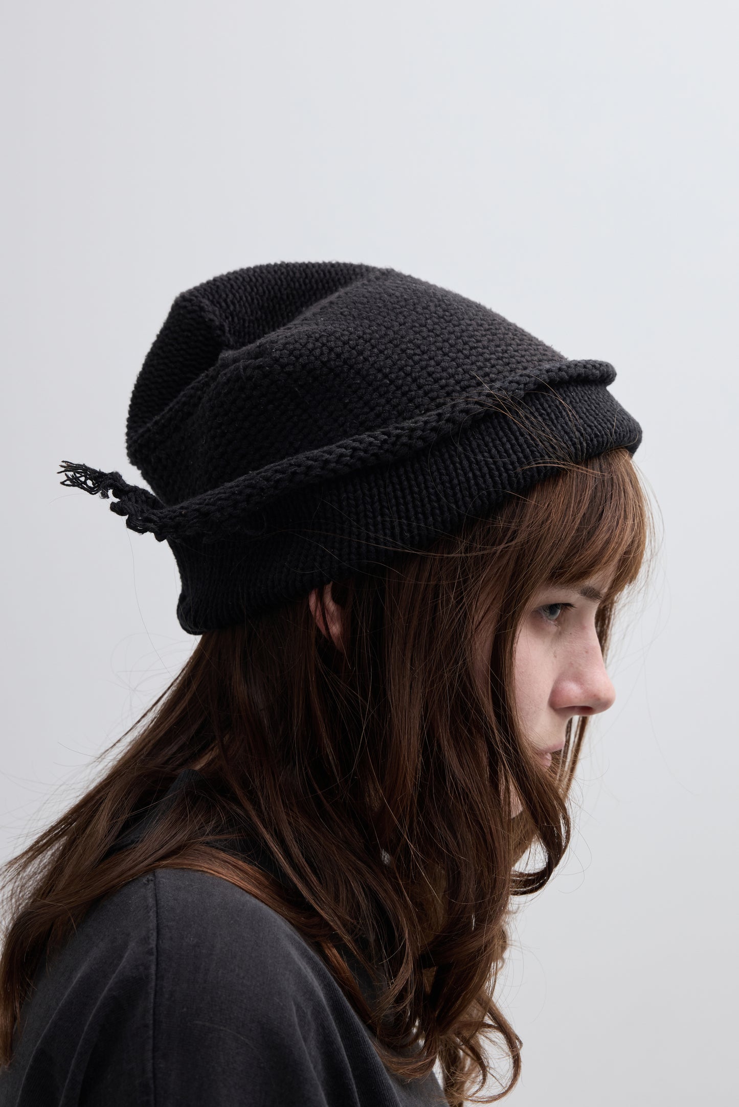 COTTON SLIT BEANIE - BLACK