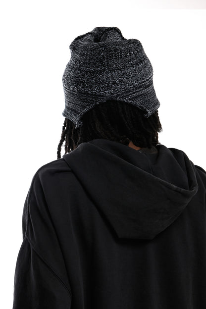 COTTON SLIT BEANIE - LIGHT GREY AND BLACK