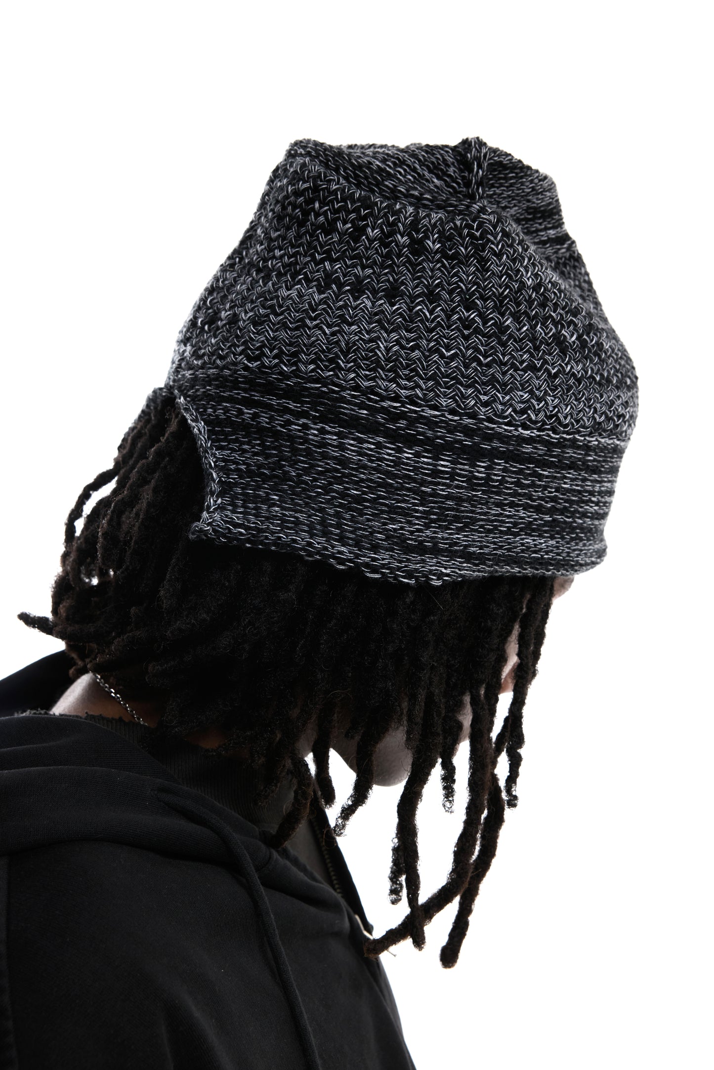 COTTON SLIT BEANIE - LIGHT GREY AND BLACK