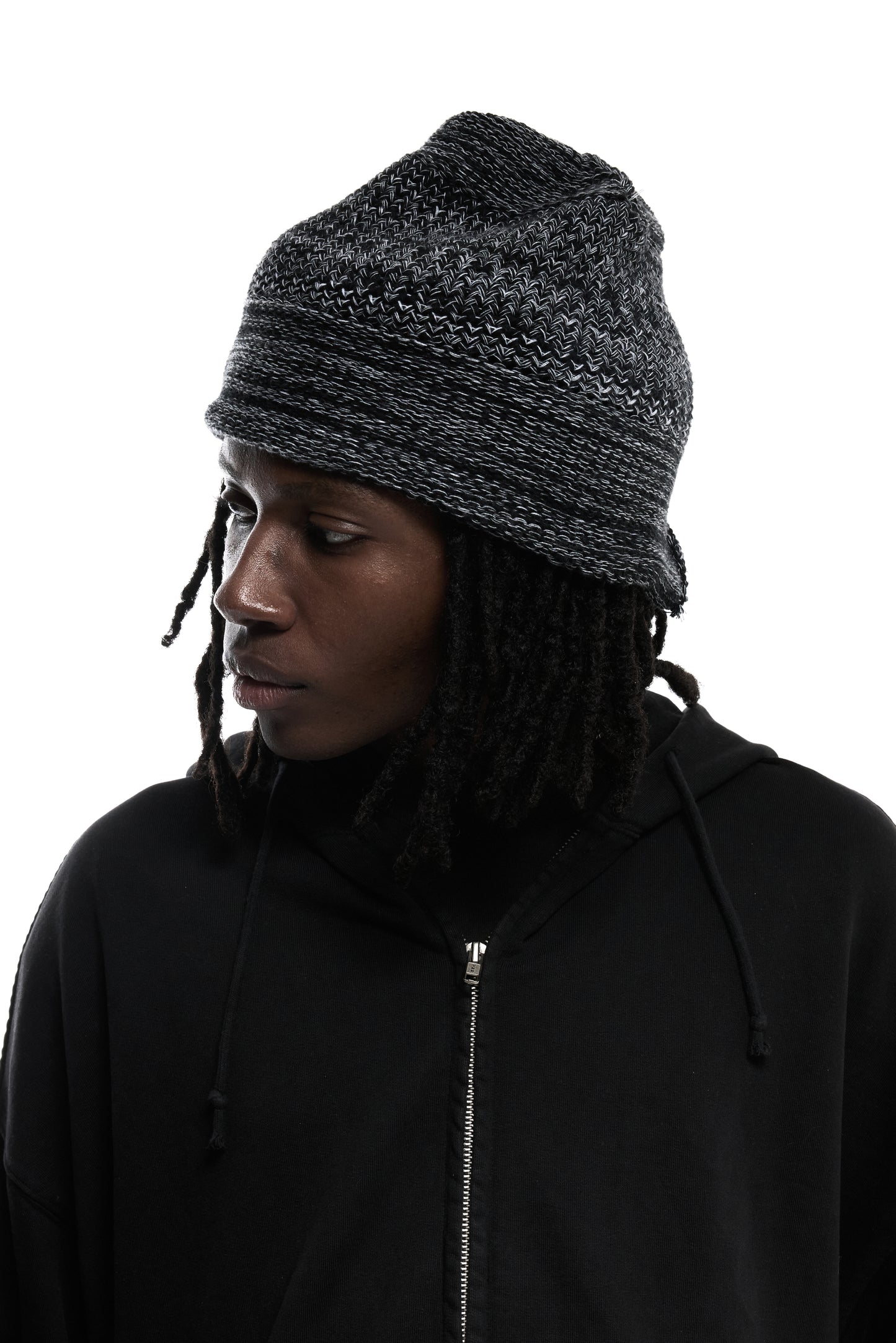 COTTON SLIT BEANIE - LIGHT GREY AND BLACK