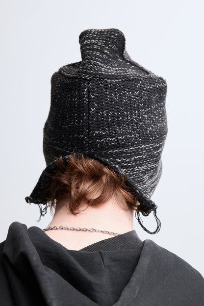 COTTON SLIT BEANIE - BLACK/ GREY MELANGE