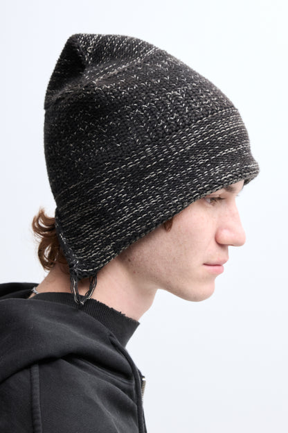 COTTON SLIT BEANIE - BLACK/ GREY MELANGE